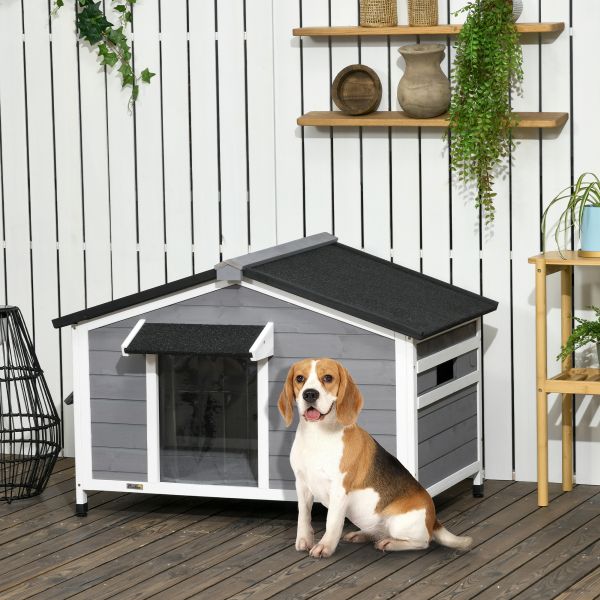 PawHut Hundehütte, Tannenholz, Hundehaus mit Asphaltdach, Outdoor, Wetterfeste, D02-143V01GY