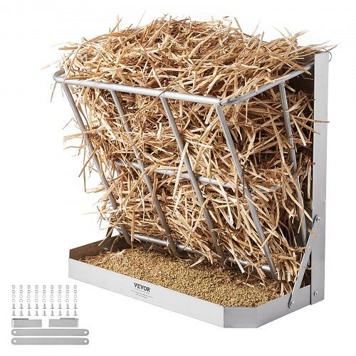VEVOR 2-in-1-Heuraufe 610x297x584 mm, Futterautomat & -trog, Stahl, für Ziegen, Schafe, Pferde, Wandraufe mit Futterschale, SCWSQEHYBGSWCN87VV0