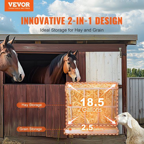 VEVOR 2-in-1-Heuraufe 610x297x584 mm, Futterautomat & -trog, Stahl, für Ziegen, Schafe, Pferde, Wandraufe mit Futterschale, SCWSQEHYBGSWCN87VV0