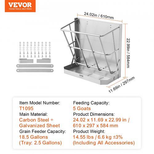 VEVOR 2-in-1-Heuraufe 610x297x584 mm, Futterautomat & -trog, Stahl, für Ziegen, Schafe, Pferde, Wandraufe mit Futterschale, SCWSQEHYBGSWCN87VV0
